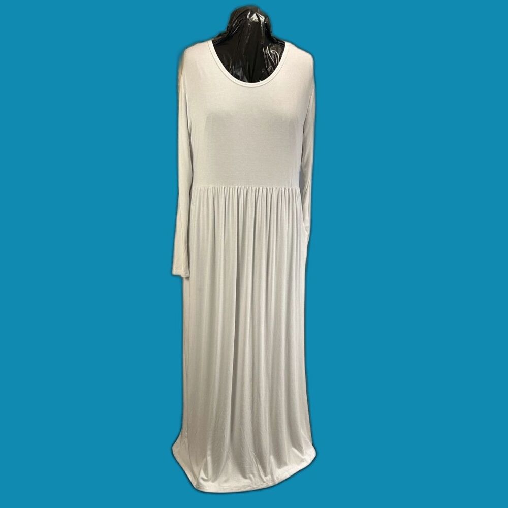 Longyuan Wm's Dress Lg Sl Plus Sz 3XL Maxi & 2-Pockets Soft Jersey-Rayon/Spandex